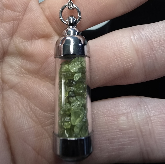 Peridot Crystal Chips Vial Pendant Necklace - Picture 5 of 7